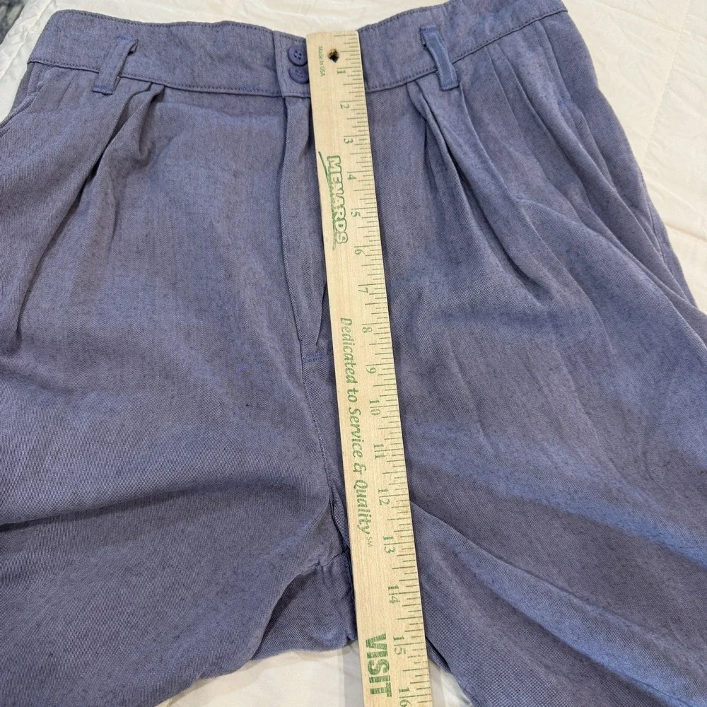 VTG 90s Ozone Protective Layers Pleated Shorts 30 Rayon USA Dusty Blue Bermuda